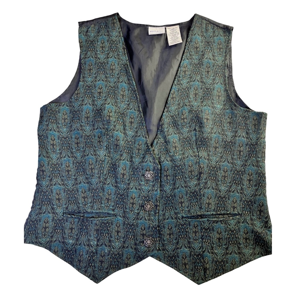 White Stag Vintage Brocade Tapestry Vest Green Jacquard 90s Dark Academia Large